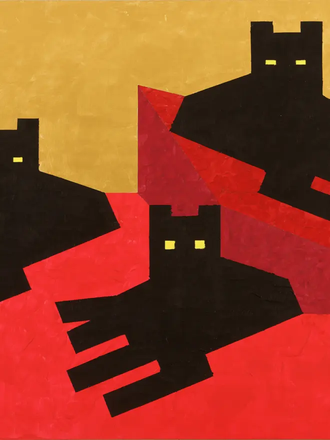 Tre gatti neri guardano